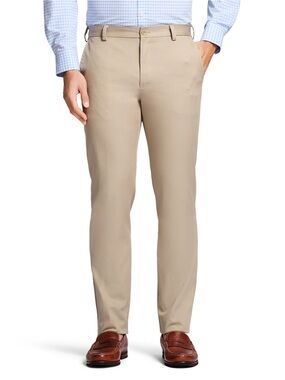 Izod Men's Classic Straight Flat-Front Dress Pants in Khaki 36x32